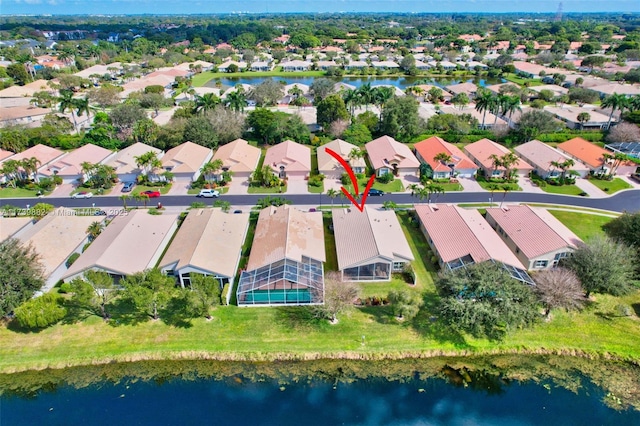 bird's eye view featuring a water view