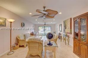 living room featuring ceiling fan