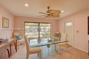 dining area with ceiling fan