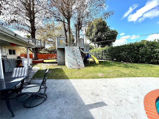 view of patio / terrace featuring a playground