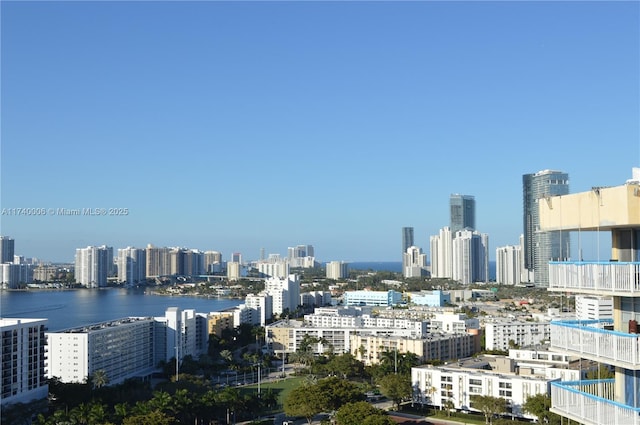 view of city with a water view