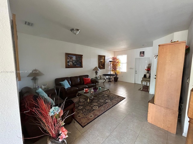 living room featuring light tile patterned floors