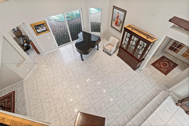 living room with light tile patterned floors