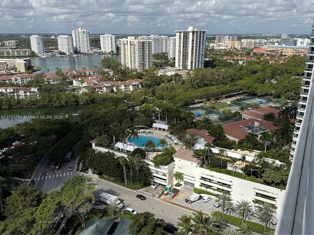 aerial view with a water view