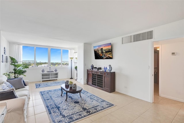 living room featuring light tile patterned floors