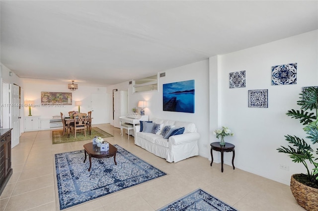 living room with light tile patterned floors