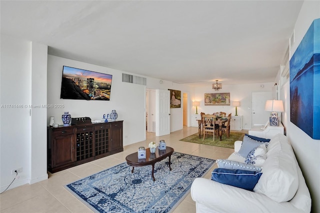 living room featuring light tile patterned floors