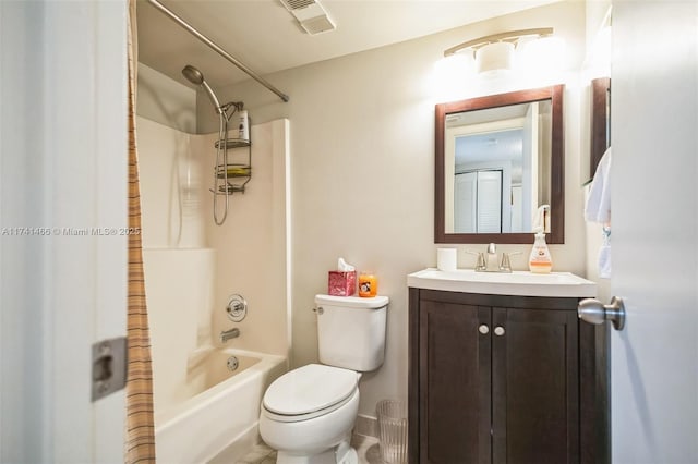 full bathroom featuring vanity,  shower combination, and toilet