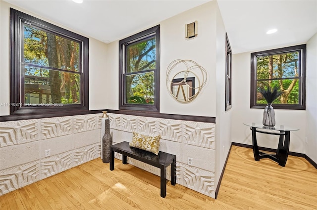 sitting room featuring light hardwood / wood-style flooring