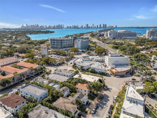 aerial view with a water view