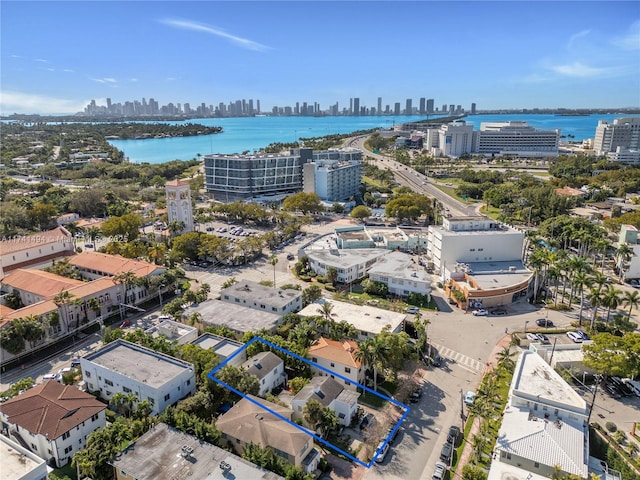 aerial view with a water view