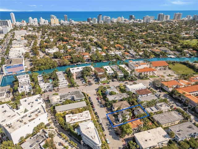 aerial view with a water view