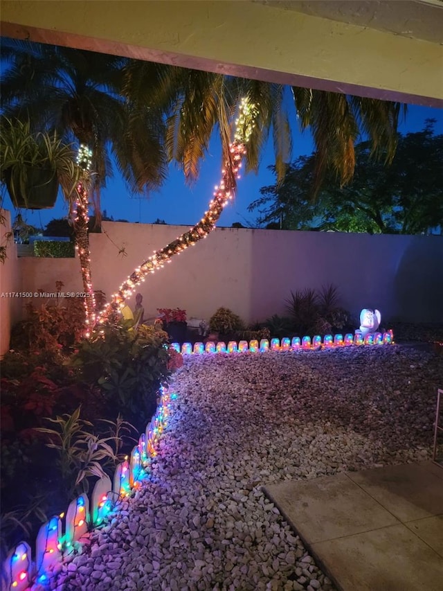 view of yard at night