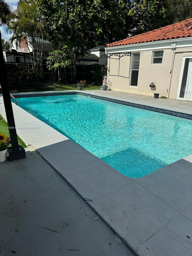 view of swimming pool featuring a patio area