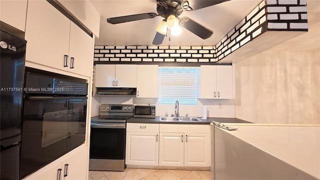 kitchen with white cabinetry, sink, and black appliances