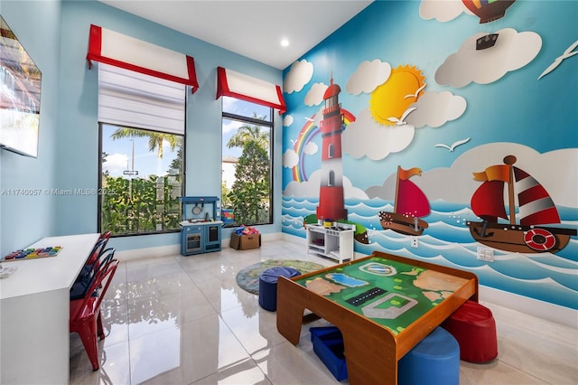 playroom featuring tile patterned floors