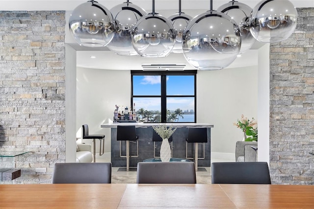 dining room with indoor bar