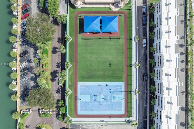 aerial view with a water view