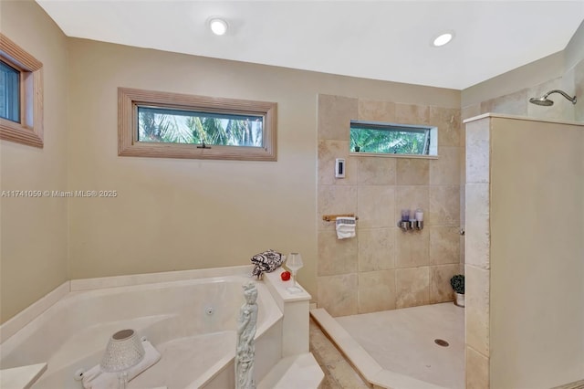 bathroom with plus walk in shower