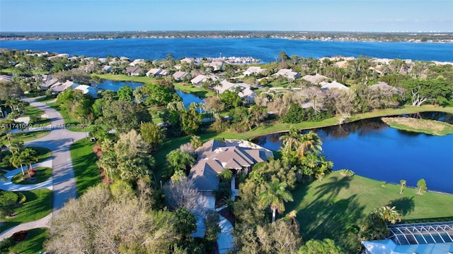 aerial view with a water view