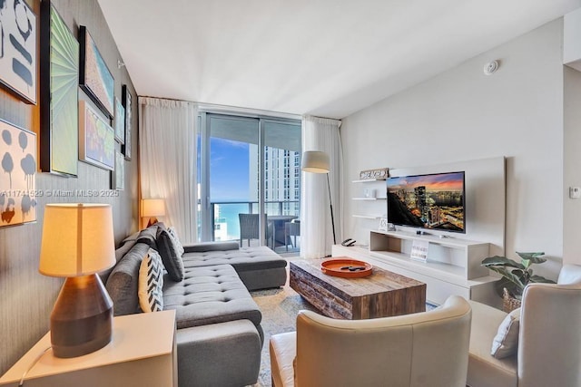 living room with floor to ceiling windows