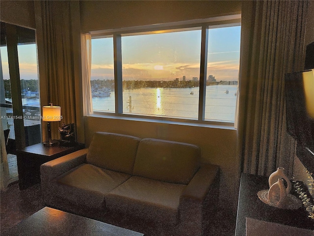 living room with a water view