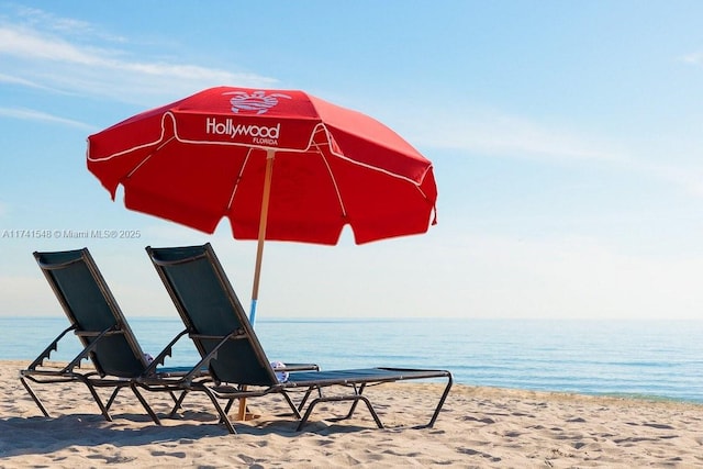 exterior space featuring a view of the beach