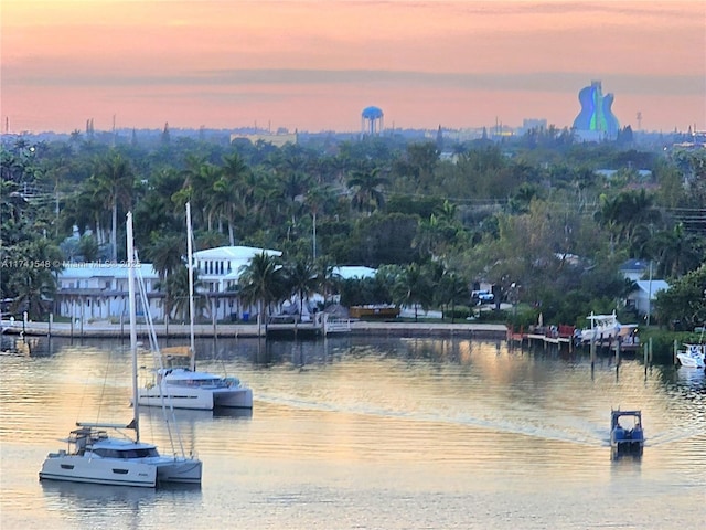 view of dock with a water view