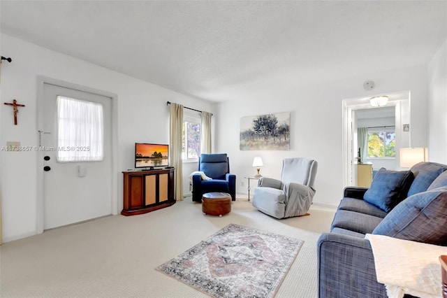 carpeted living room featuring a healthy amount of sunlight