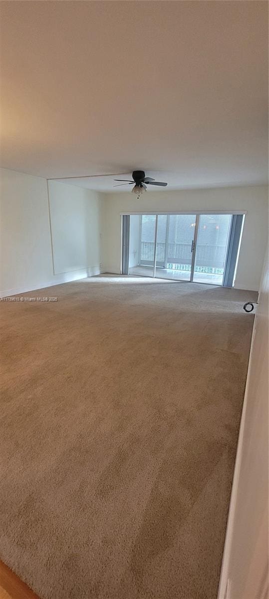 spare room with ceiling fan and carpet flooring