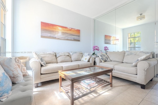 view of tiled living room