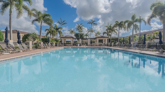 view of swimming pool with a gazebo