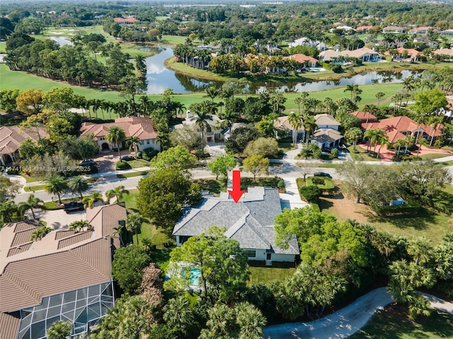 aerial view featuring a water view