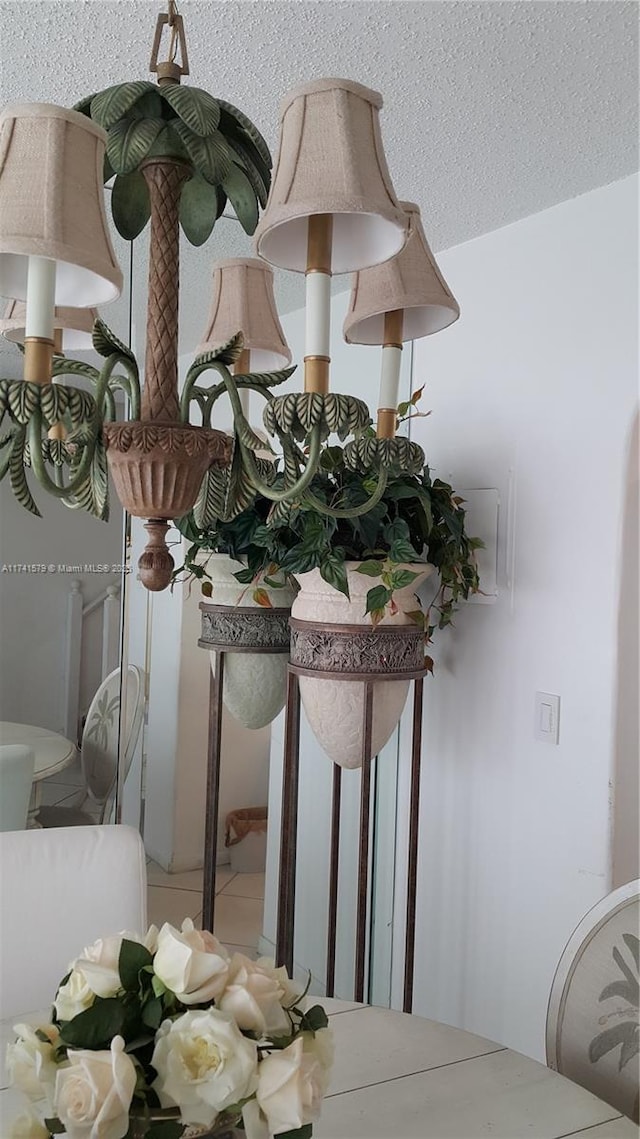 interior details with a textured ceiling