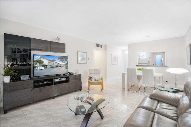 living room featuring light tile patterned floors