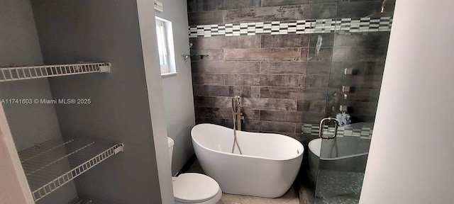 bathroom with separate shower and tub and toilet