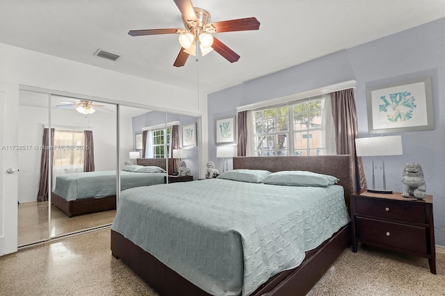 bedroom with a closet and ceiling fan