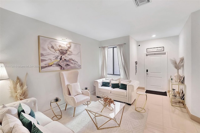 living room featuring light tile patterned floors