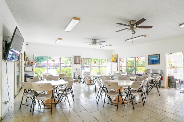 dining area with a textured ceiling and a healthy amount of sunlight