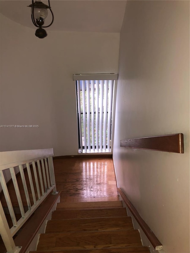 stairs featuring wood-type flooring