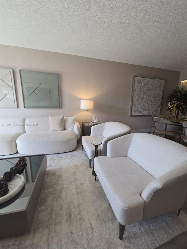 living room featuring a textured ceiling