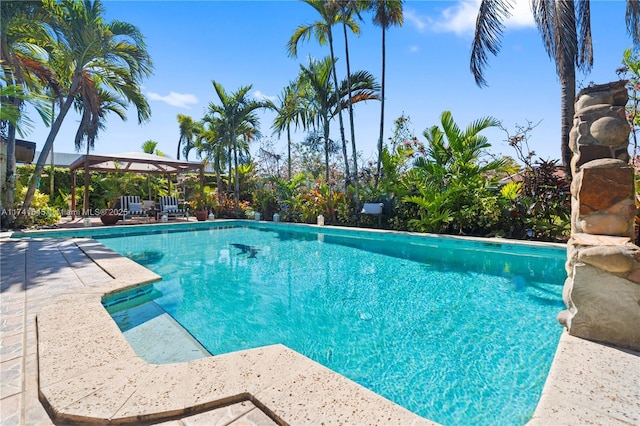 view of pool featuring glass enclosure