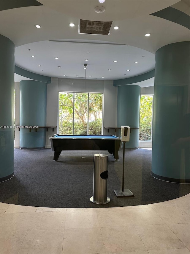 playroom featuring billiards and a wealth of natural light