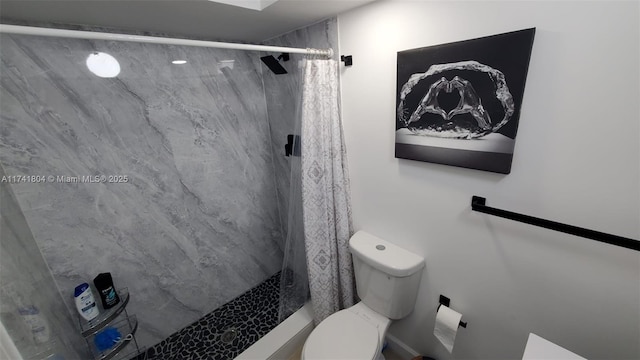 bathroom with walk in shower and toilet