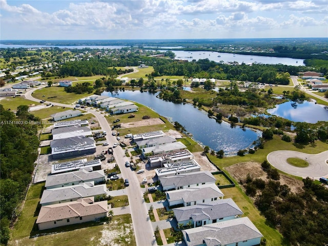 aerial view with a water view