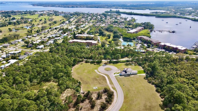 bird's eye view featuring a water view