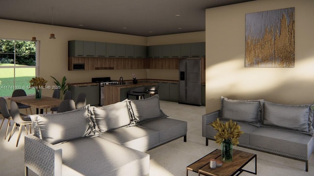 living room featuring sink