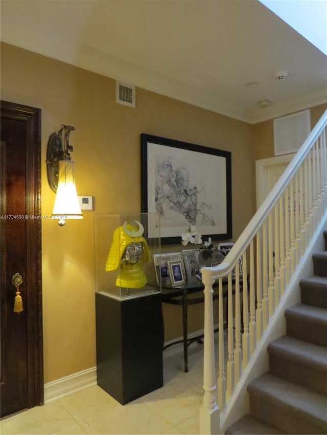 staircase with tile patterned flooring