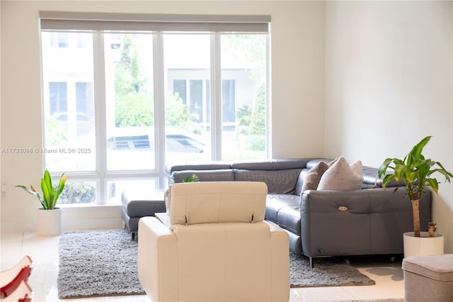 tiled living room with a wealth of natural light