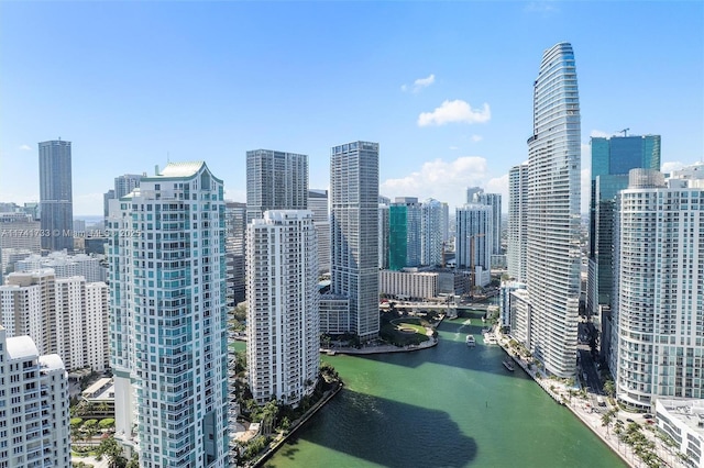 property's view of city featuring a water view